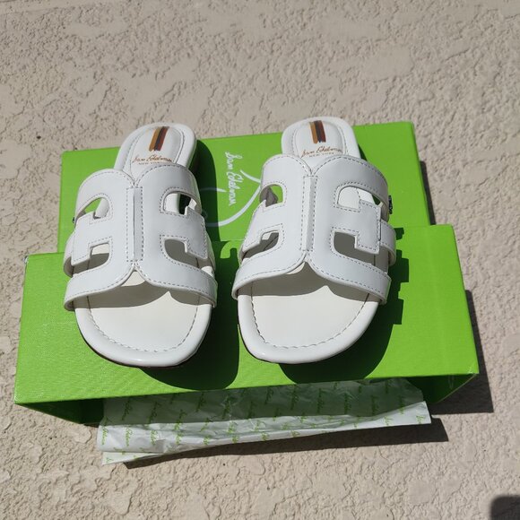 Sam Edelman Bay White Patent Flat Sandals Slides US6 Limited Edition MSRP $99 - Picture 8 of 12